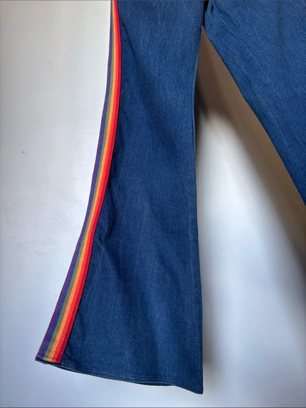 Vintage Navy Flare Jeans with Rainbow Track Side Stripe Size 6 RARE - Picture 3 of 9